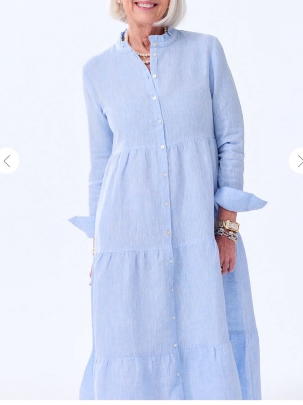 Alice Walk Blue Linen Tiered Midi Dress size XS